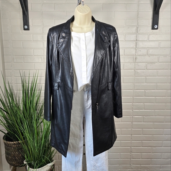 kafulandi Jackets & Blazers - Kafulandi Black Leather Long Blazer Trench Jacket Size Medium